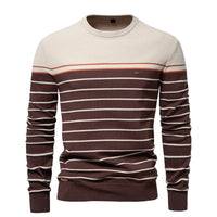 Men's Color Block Striped Sweater - Crewneck Long Sleeve - styled
