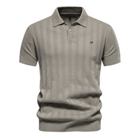 Men's Knit Polo Shirt - Short Sleeve Collared Top - model wearing