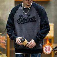 Men's Velvet Crewneck Sweatshirt - Contrast Stitch Oversized - full body