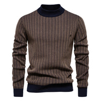Men's Half Turtleneck Striped Sweater - Slim Fit Pullover - close up