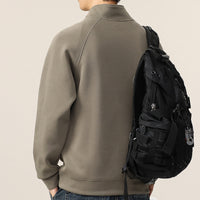 Men's Half Zip Raglan Sweatshirt - Stand Collar Ribbed Pullover - detail
