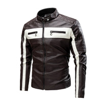 Men's PU Leather Biker Jacket - Stand Collar Motorcycle Coat - view 16