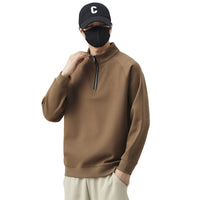 Men's Half Zip Pullover Sweatshirt - Stand Collar Casual Top - close up