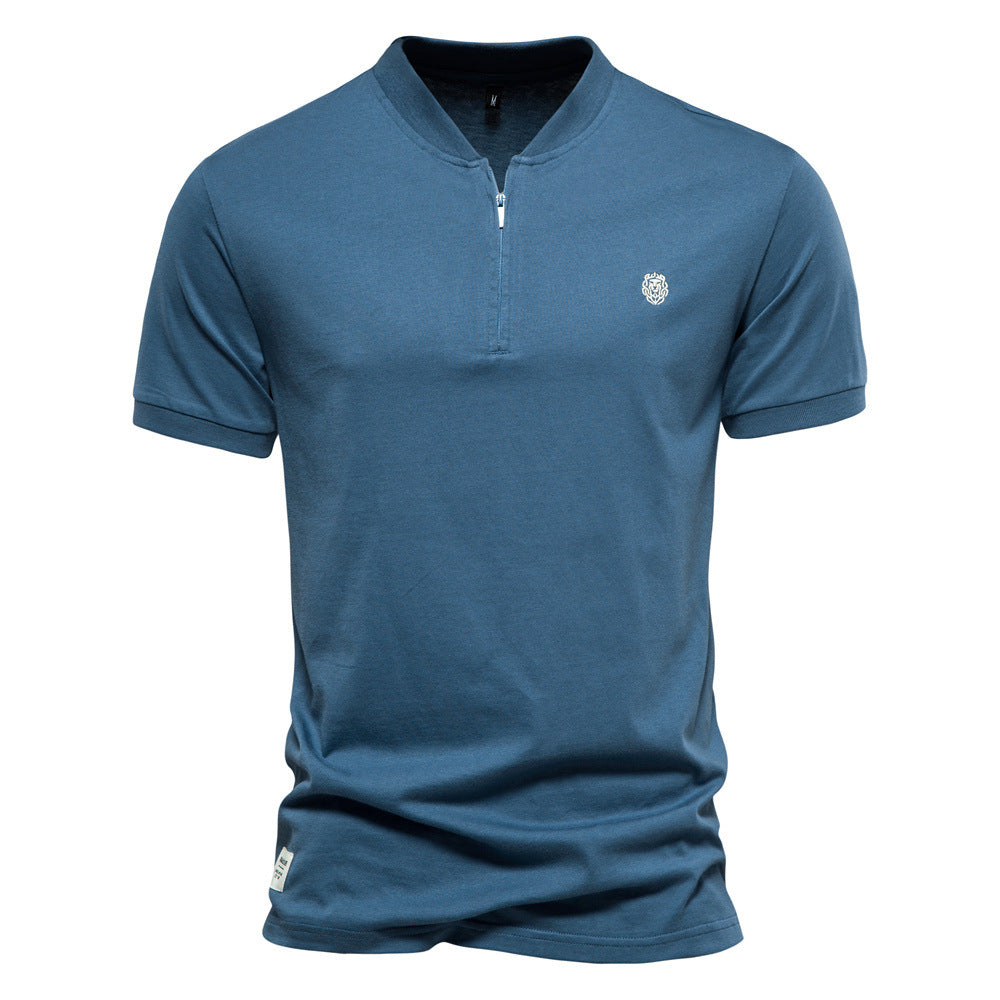 Men's Cotton V-Neck Zip Polo Shirt - Short Sleeve