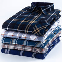 Men's Brushed Cotton Plaid Shirt - Long Sleeve Button Down - back view