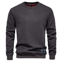 Men's Solid Crewneck Sweatshirt - Relaxed Fit Long Sleeve - model wearing