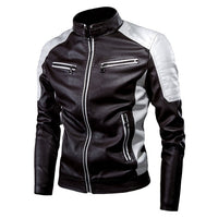 Men's PU Leather Biker Jacket - Stand Collar Motorcycle Coat - front view