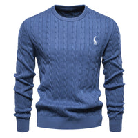 Men's Deer Embroidered Crewneck Sweater - Premium Knit Pullover - styled
