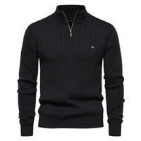 Men's Stand Collar Half Zip Knit Sweater - Solid Pullover - view 11