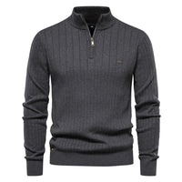 Men's Stand Collar Half Zip Knit Sweater - Solid Pullover - styled