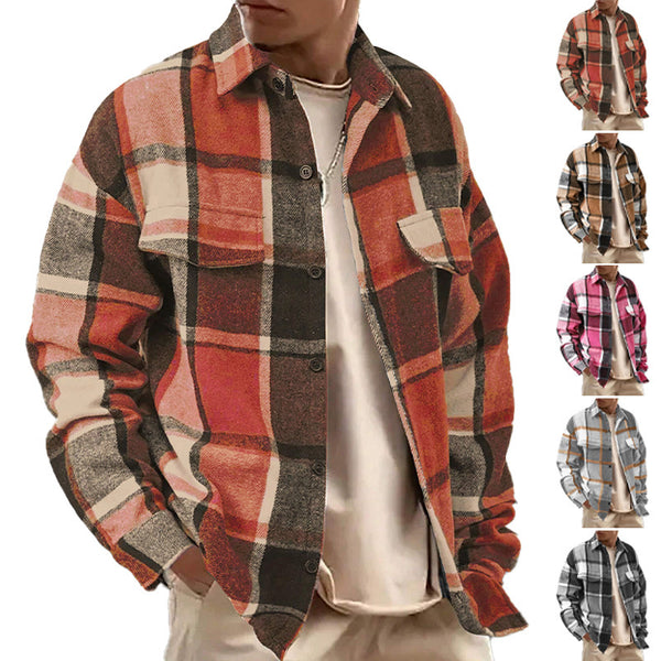 Men's Classic Plaid Flannel Shirt - Vintage Brushed Long Sleeve