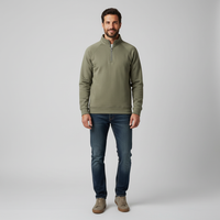 Men's Ribbed Stand Collar Half Zip Top - Raglan Sleeve Sweatshirt