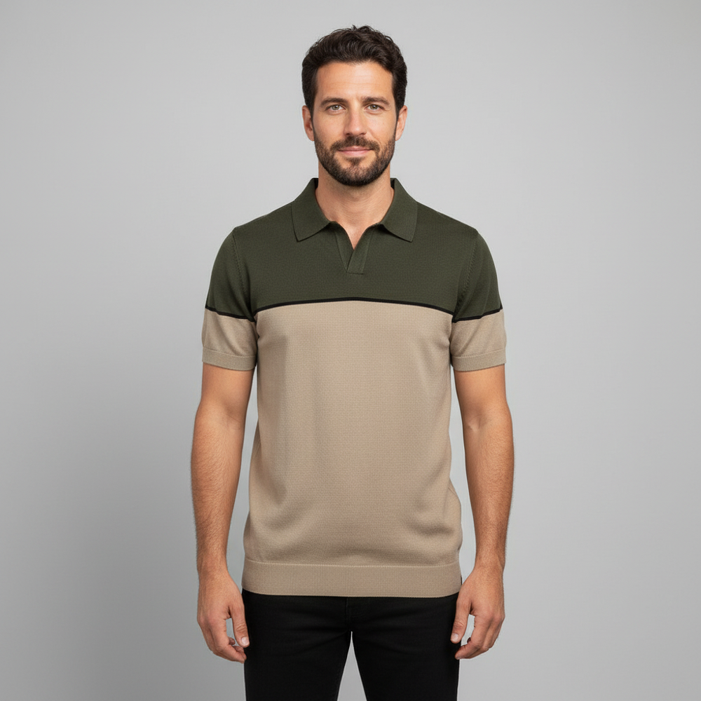 Men's Color Block Knit Polo - Short Sleeve Casual Collar Top