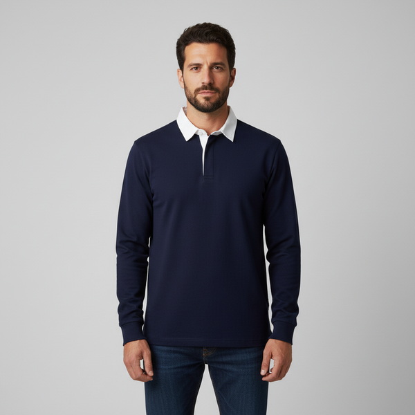 Men's Polo Collar Sweatshirt - Long Sleeve Casual Pullover