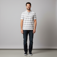 Men's Cotton Striped Polo Shirt - Classic Short Sleeve