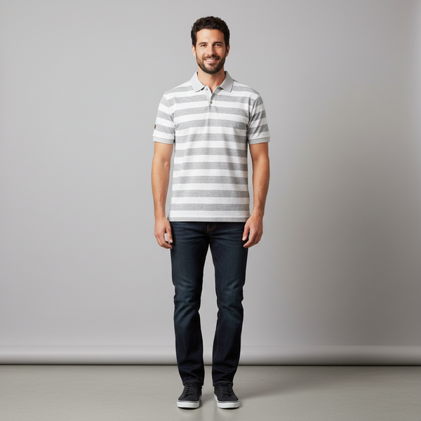 Men's Cotton Striped Polo Shirt - Classic Short Sleeve