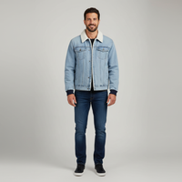 Men's Fleece-Lined Denim Jacket - Washed Casual Jean Coat