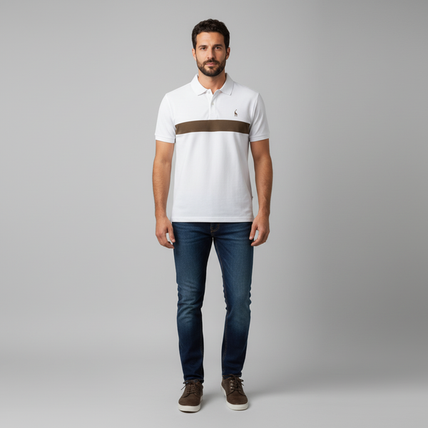 Men's Deer Logo V-Neck Polo - Embroidered Short Sleeve Top
