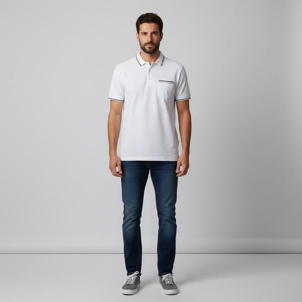 Men's Striped Business Polo - Short Sleeve Knit Collar Top