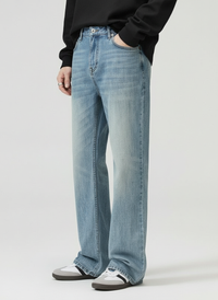 Men's Washed Light Blue Bootcut Jeans - styled