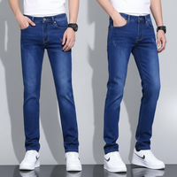 Men's Washed Blue Slim Stretch Denim Jeans - close up