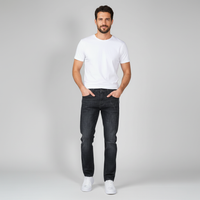 Men's Washed Blue Slim Stretch Denim Jeans - fabric detail