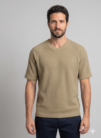 Men's Waffle Knit V-Neck T-Shirt — Raglan Sleeve Casual Summer Tee