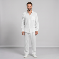 Men's Linen Blend Shirt & Pants Set — Long Sleeve Button-Up Two-Piece Suit