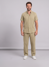 Men's Textured Beach Shirt & Shorts Set — Wrinkled Fabric Two-Piece Outfit