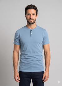 Men's Magnetic Snap Henley T-Shirt — Solid Color Casual Short Sleeve Tee