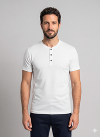 Men's Magnetic Snap Henley T-Shirt — Solid Color Casual Short Sleeve Tee