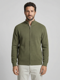 Men's Old Money Textured Knit Jacket - Zip Stand Collar Sweater