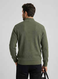 Men's Old Money Textured Knit Jacket - Zip Stand Collar Sweater - front view