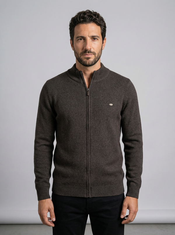 Men's Full Zip Knit Cardigan - Solid Color Long Sleeve Sweater