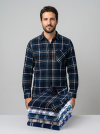 Men's Brushed Cotton Plaid Shirt - Long Sleeve Button Down - front view