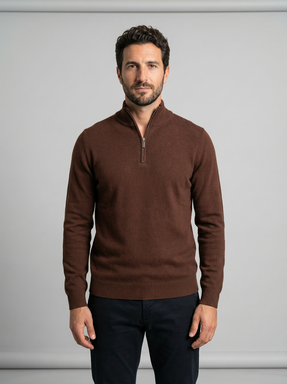 Men's Stand Collar Zip Knit Sweater - Slim Fit Pullover