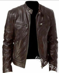 Men's PU Leather Trim Zip Cardigan - Business Casual Jacket - detail