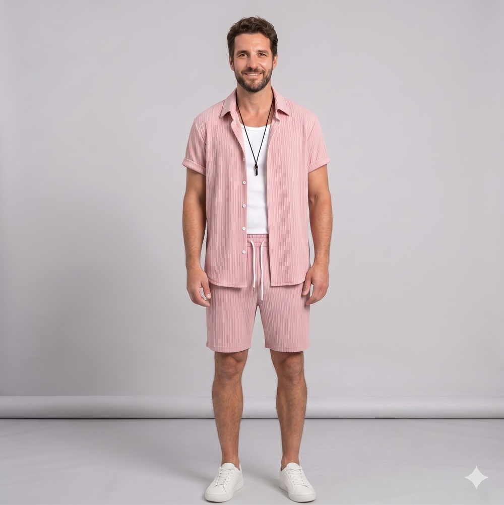 Men's Striped Beach Shirt & Shorts Set — Casual Summer Two-Piece Outfit