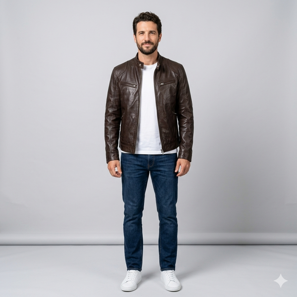 Men's PU Leather Trim Zip Cardigan - Business Casual Jacket