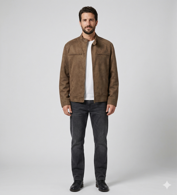 Men's Brown Leather Flight Jacket - Varsity Baseball Coat