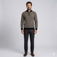 Men's Thick Half Zip Sweater - Stand Collar Warm Knit Pullover