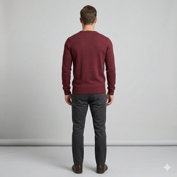 Men's Thick Knit Crewneck Sweater - Slim Fit Pullover - front view