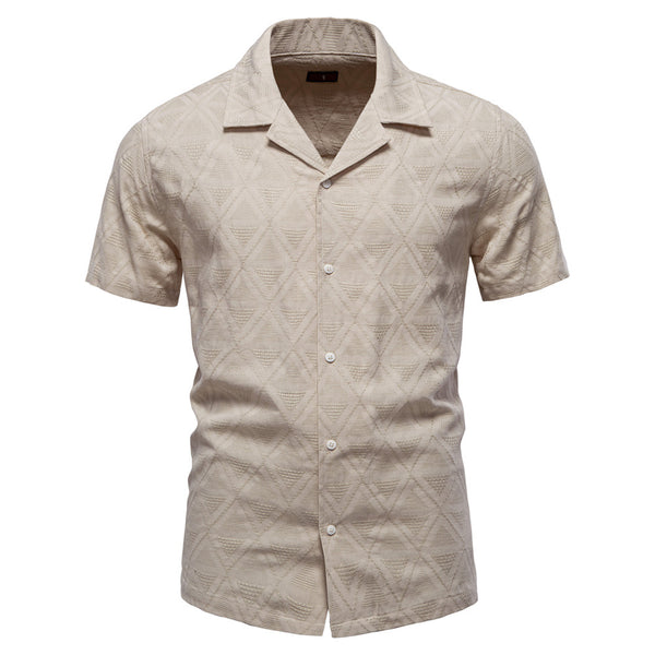 Men's Jacquard Check Short Sleeve Shirt - Casual Button Down - front view