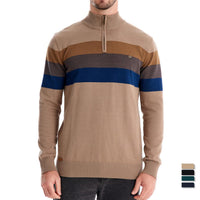 Men's Striped Half Zip Pullover - Knit Sweater Top - front view
