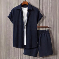Men's Striped Beach Shirt & Shorts Set — Casual Summer Two-Piece Outfit