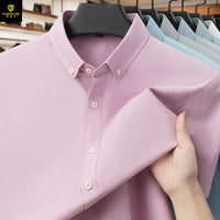 Men's Oxford Cotton Short Sleeve Shirt - Casual Button Down - full body