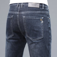 Men's Slim Straight Stretch Jeans - Thick Comfortable Denim - fabric detail