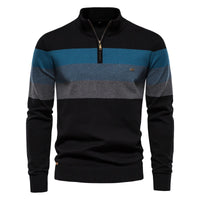 Men's Striped Half Zip Pullover - Knit Sweater Top - fabric detail