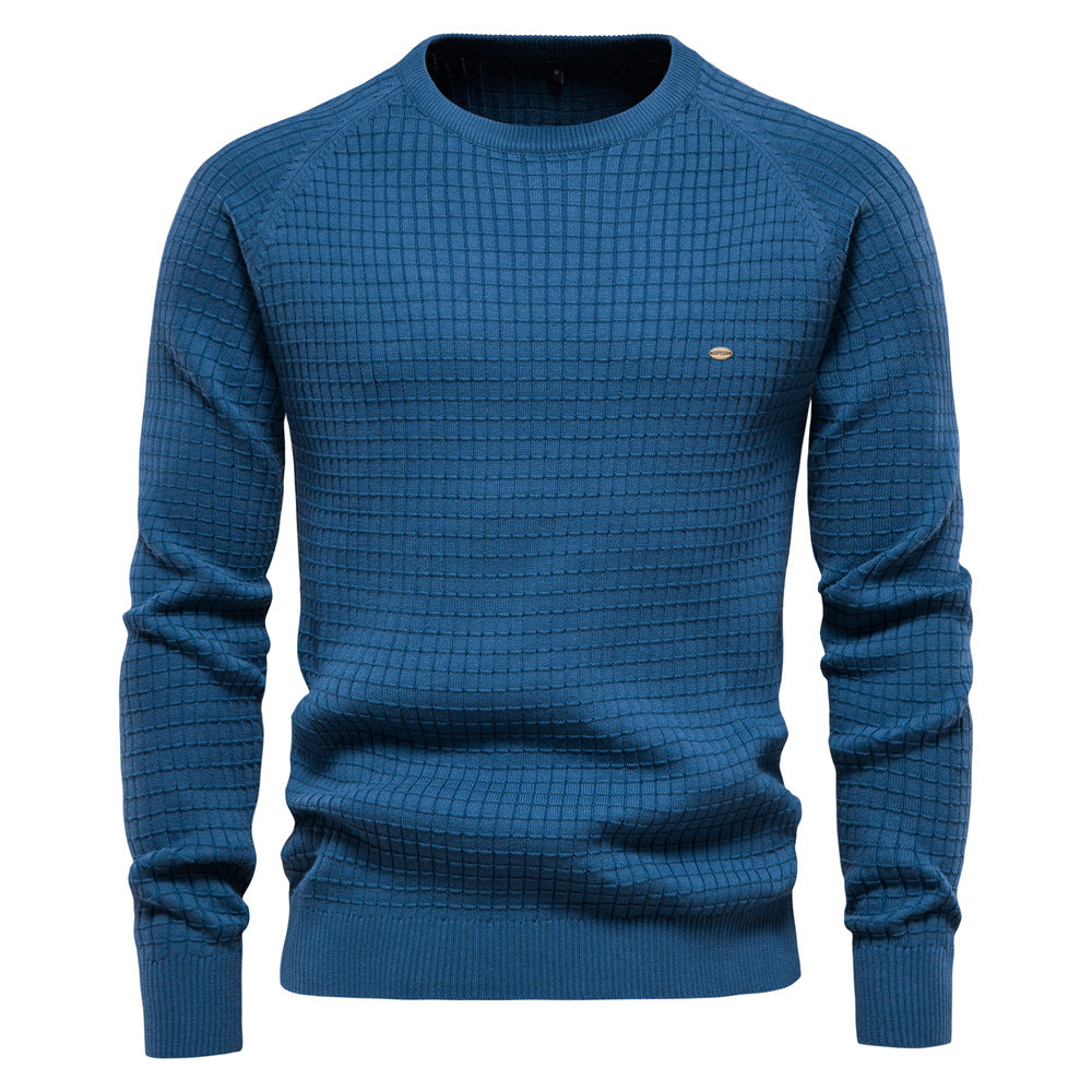 Men's Check Pattern Knit Sweater - Stretch Pullover Top