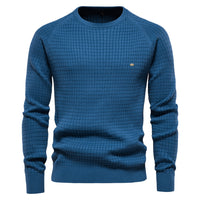 Men's Check Pattern Knit Sweater - Stretch Pullover Top